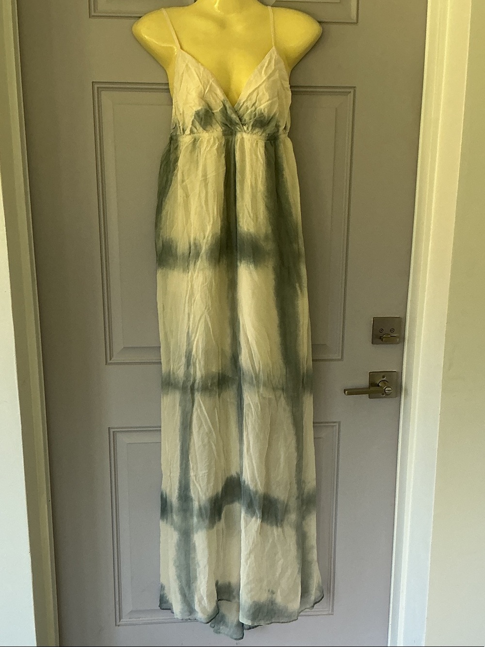 Gypsy 05 Cream and GRAY Tie-Dye Spaghetti Strap Maxi